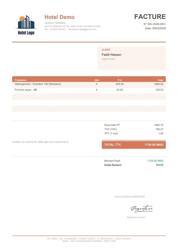 Facture générée automatiquement par HostaPRO