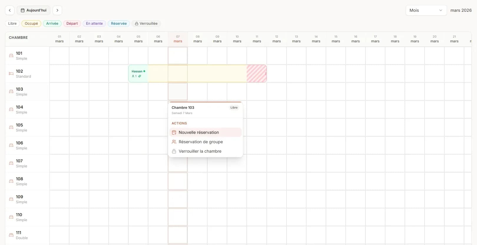 Grille de planification visuelle des réservations