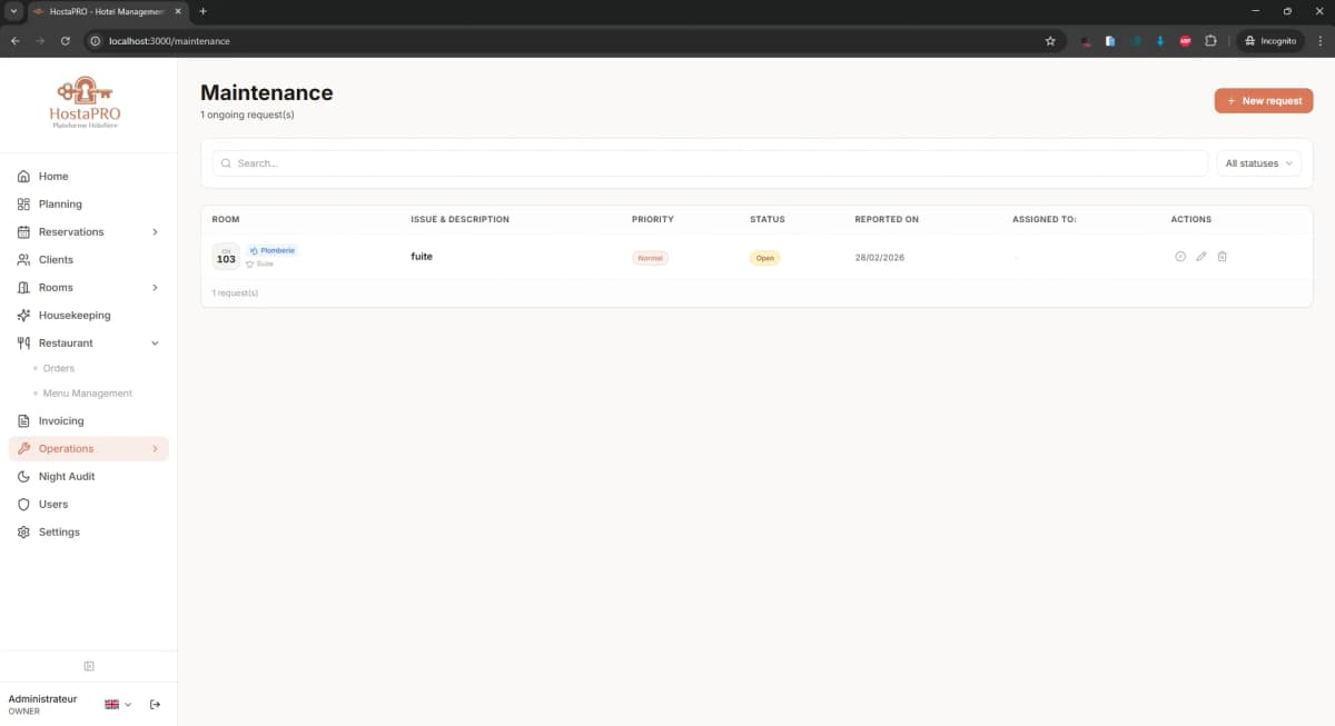 HostaPRO maintenance module - technical issues