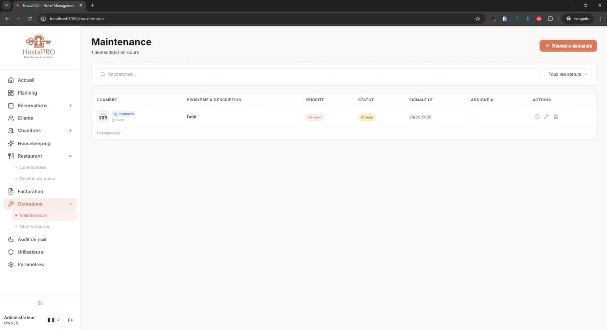 Module Maintenance - incidents techniques